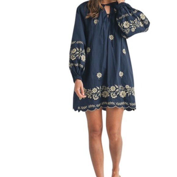 Navy Blue Floral Mini Spring Dress - Picture 9 of 13